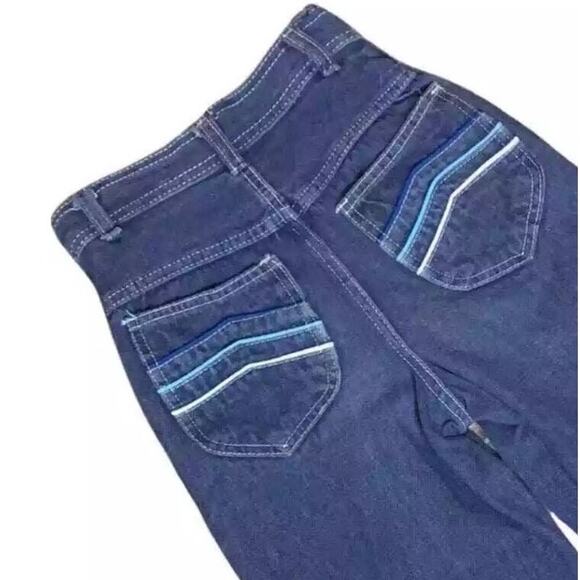 Vintage 80s Sanroy Kids Size 10 Denim Jeans High Waist Disco Fancy Pocket Unisex - Picture 3 of 6